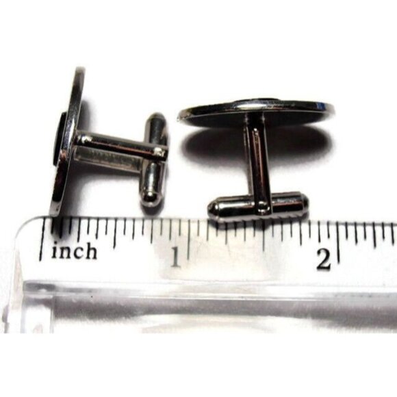 Vintage Shields Purple Silver Tone Etched Oval Cufflinks Tux Shirt Dress Suit - Picture 4 of 8